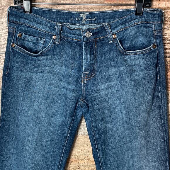 7 For All Mankind Bootcut Blue Jeans Pink Swarovski Crystal Back Pockets SZ 30 - Picture 2 of 10